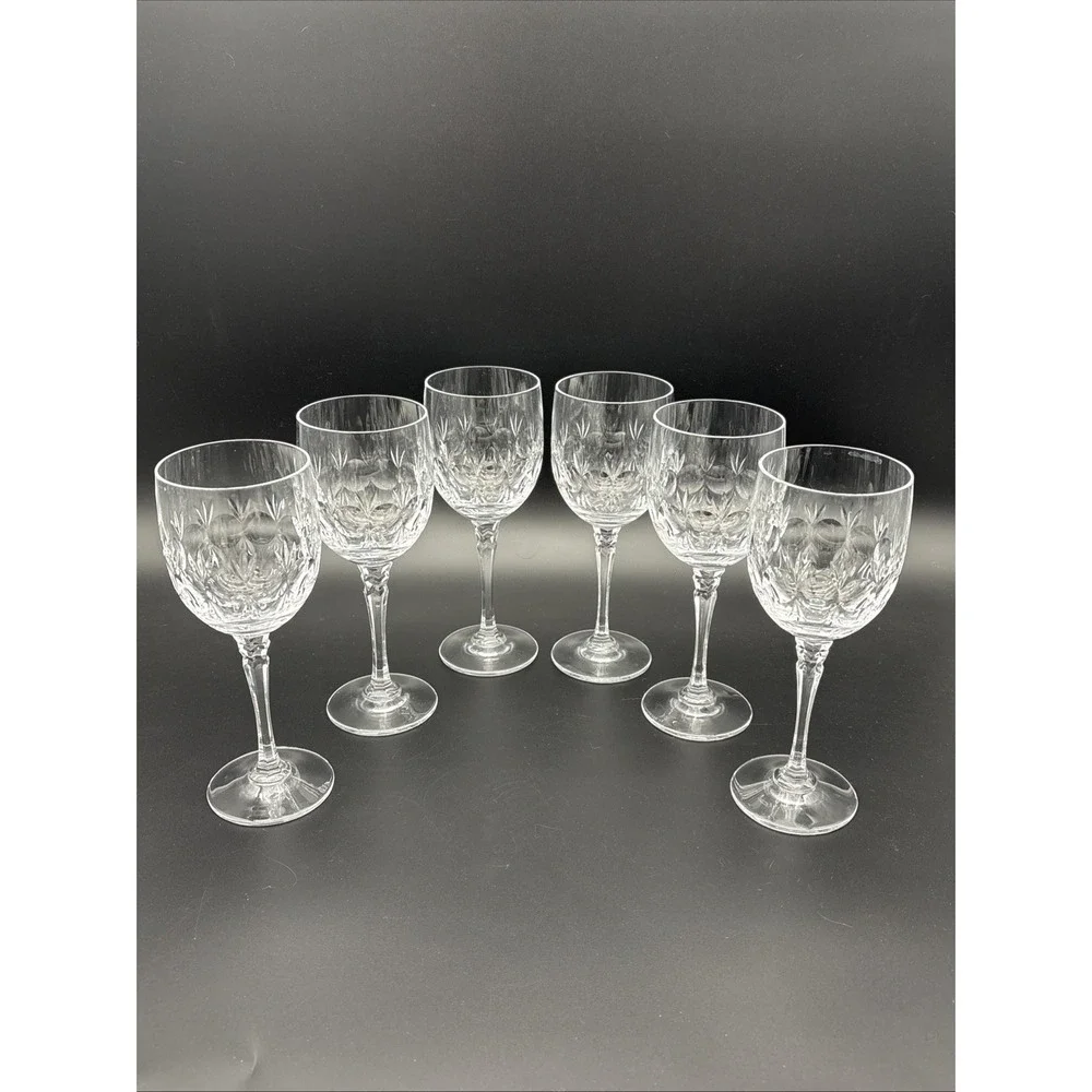 Vintage Nachtmann Bamberg Tall Cut Crystal Wine Glasses - Set of 6 - 7.5 Inches